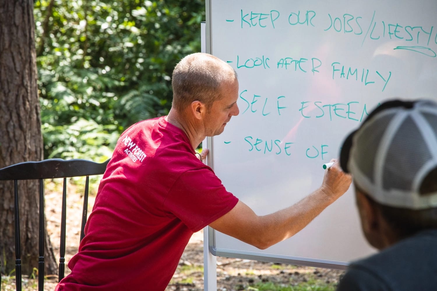 Business coaching taking place in the great outdoors during a back to business team building day